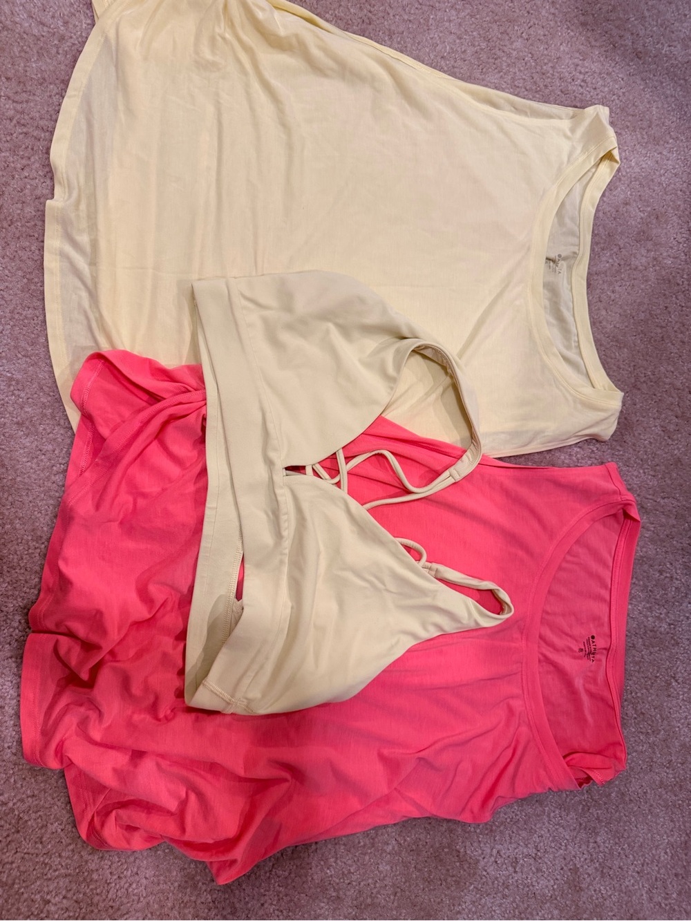 Athleta Yellow Tank/Bra & Pink Tank - 3 pieces, size XL